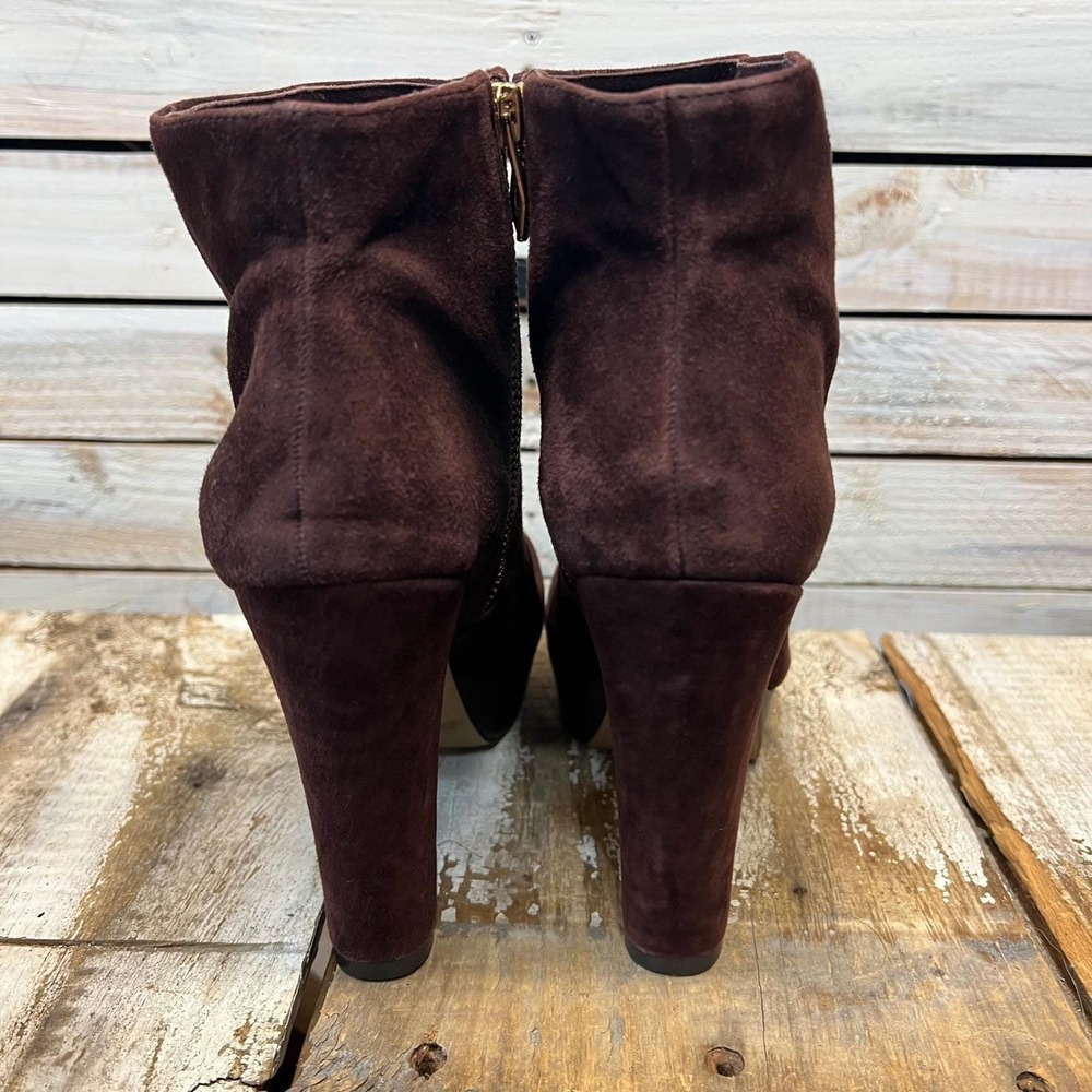Vince Camuto Brown Suede Platform Ankle Boots Gold Zip Block Heel 6.5B - Picture 5 of 9